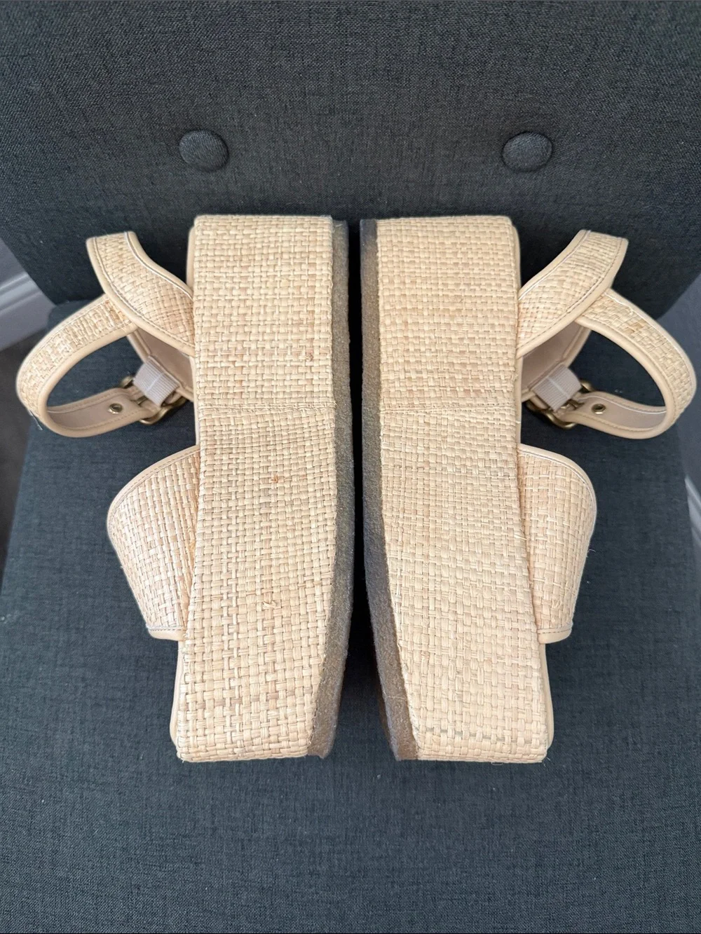 Coach Beige Woven Platform Wedge Sandals